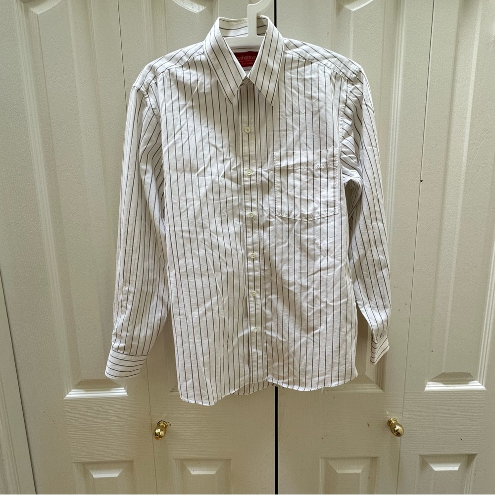 Manhattan Elegant White Striped Men's Dress Shirt